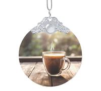 Phayah Coffee By The Glass - Adorno redondo de cristal para decoración de árbol de Navidad, adecuado para Año Nuevo, hogar, reuniones, hebilla de metal plateado