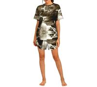 PHAYAH Conjunto de pijama con estampado de tiburón en el mar para mujer, conjunto de 2 piezas, ropa de dormir suave, pijama corto casual de verano con bolsillos, Negro, L