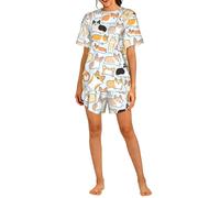 PHAYAH Conjunto de pijama de 2 piezas con patrón de corgi para mujer, ropa de dormir suave para verano, casual, pijama corto con bolsillos, Negro, L