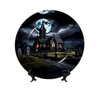 PHAYAH Cottage in The Cemetery - Plato decorativo de porcelana china con diseño de céntrico, platos de cerámica con soporte vertical para decoración del hogar y la oficina, 7 pulgadas