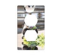 Phayah Cubierta de enchufe con patrón de verduras de panda para receptáculo de pared dúplex para interruptor de luz, placa de interruptor eléctrico de doble enchufe