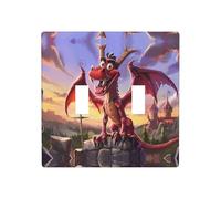 Phayah Cubierta decorativa para placa de pared con diseño de dragón rojo de dibujos animados, cubierta de interruptor de luz de doble palanca, 4.5 x 4.5 pulgadas