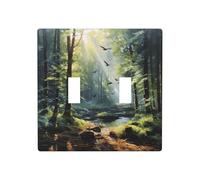 Phayah Cubiertas decorativas para placa de pared con diseño de pájaros del bosque, receptáculo de doble palanca, cubierta de interruptor de luz, 4.5 x 4.5 pulgadas