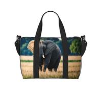 Phayah Elephant in The Grassland - Bolsa de viaje de viaje, bolsa deportiva para gimnasio, bolsa de hombro para fin de semana para mujer, Black, Talla única