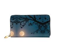 PHAYAH Full Moon High In The Sky - Cartera larga para mujer, con cremallera alrededor, de piel, gran capacidad, tarjetero de crédito