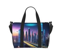 Phayah Future City Night Scene - Bolsa de viaje cruzada para la noche, tamaño ideal para la escuela o bolsa de viaje nocturna
