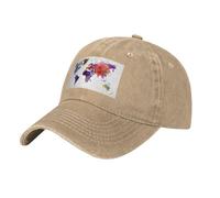 PHAYAH Gorra de béisbol lavada con patrón de mapa de color, gorra deportiva de mezclilla, tamaño ajustable para hombres y mujeres, color negro, natural, Talla única