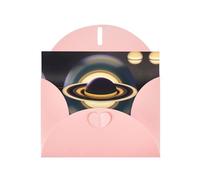 PHAYAH Hermosas tarjetas de felicitación en blanco con diseño de Saturno, 10 unidades, con sobres rosados para Navidad, aniversarios de boda e invitaciones de fiesta