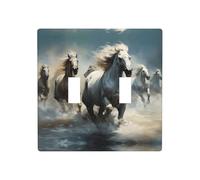 Phayah Horses Running Wild in The River Pattern - Placa de interruptor de luz de doble palanca decorativa para baño, dormitorio, cocina, 4.5 x 4.5 pulgadas