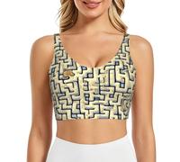 PHAYAH Labyrinth Treasure Map - Sujetadores deportivos para mujer, chaleco de yoga, almohadillas extraíbles para ejercicio, fitness, pilates, danza, Negro, L