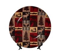 PHAYAH Lodge - Plato decorativo de cerámica con diseño de ciervos y peces de hueso, platos de cerámica con soporte vertical para decoración del hogar y la oficina, 7 pulgadas