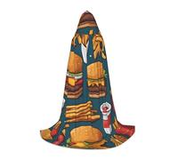 PHAYAH Lots Of Tasty Food Pattern - Capa con capucha para adultos, disfraz de Halloween para mujer, hombre, fiesta de disfraces, color negro, talla M