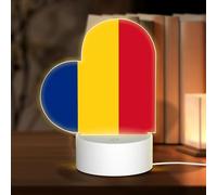 PHAYAH Luces de noche decorativas con forma de corazón con diseño de bandera de Rumania con enchufe USB, lámpara de mesa con 3 modos de luz ajustables para dormitorio, sala de estar, cafetería