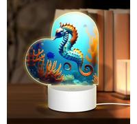 PHAYAH Luces nocturnas decorativas con forma de corazón con diseño de caballito de mar de coral de fondo marino con enchufe USB, lámpara de mesa con 3 modos de luz ajustables para dormitorio, sala de
