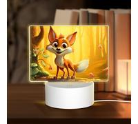 PHAYAH Luz nocturna rectangular con diseño de zorro feliz de dibujos animados, base LED con cable USB ajustable, 3 colores para adultos, habitación infantil y dormitorio
