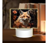 PHAYAH Luz nocturna rectangular con patrón de zorro y flores, base LED con cable USB ajustable, 3 colores para adultos, habitación infantil y dormitorio