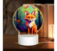PHAYAH Luz nocturna redonda con patrón de zorro enojado, base LED con cable USB ajustable, 3 colores para adultos, habitación infantil y dormitorio