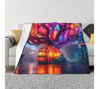 PHAYAH Magic Tree Cottage - Manta de franela de forro polar suave de 60 x 50 pulgadas, para todas las estaciones, manta cálida para ropa de cama, sofá y trave