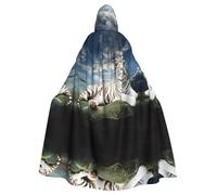 PHAYAH Majestic Tiger Resting On A Rock With Cloudy Sky Pattern Halloween Witch Witchcraft Hooded Robe Cape Christmas Hoodie Cosplay Masquerade Party Dress Gift Costume