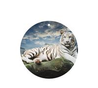 Phayah Majestic Tiger Resting On A Rock With Cloudy Sky Pattern Lavender Aroma Car Air Ambientador de coche de forma redonda colgante tarjeta perfumada colgante 4 piezas para coche, armario cajón