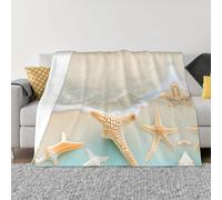 PHAYAH Manta de franela con patrón de estrella de mar de playa de 40 x 30 pulgadas, manta de forro polar suave para todas las estaciones, manta cálida para ropa de cama, sofá y tr