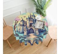 PHAYAH Mantel redondo con patrón de castillo de cuento de hadas de 60 pulgadas, tela decorativa de granja para vacaciones, hogar, fiesta, bufé