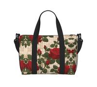 Phayah Many Red Roses - Bolsa de viaje de viaje, bolsa de gimnasio, bolsa de hombro para fin de semana, para mujer, color negro, talla única, Negro, One Size