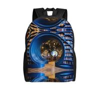 PHAYAH Mochila redonda con patrón de biblioteca para mujeres y hombres, mochila casual para adolescentes, niños y niñas, bolsa de libros para laptop de 16 pulgadas, bolsa de viaje y negocios