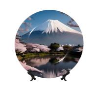 PHAYAH Mt. Fuji - Plato decorativo de porcelana china con diseño de principios de primavera, platos de cerámica con soporte vertical para decoración del hogar y la oficina, 7 pulgadas