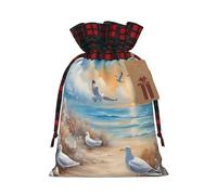 PHAYAH Muchas bonitas bolsas de Navidad con cordón con patrón de gaviotas, bolsas de regalo de Navidad, bolsas de dulces de Navidad, bolsas de golosinas, bolsas de recuerdos de fiesta, bolsas medianas