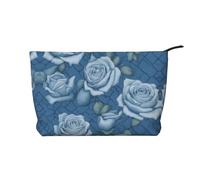 PHAYAH Neceser portátil con diseño de abeja de dibujos animados, bolsa de cosméticos de gran capacidad, bolsa de aseo de pana con cremallera, bolsa de viaje, Hermosas rosas sobre fondo azul, Talla