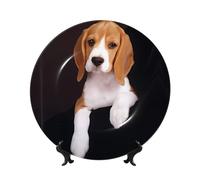 PHAYAH Ovely - Plato decorativo de cerámica con diseño de perro Beagle, diseño de perro beagle, platos de cena de cerámica con soporte vertical para decoración del hogar y la oficina, 10 pulgadas