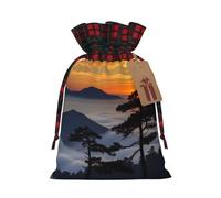 PHAYAH Pine Tree On Mountain Top - Bolsa de regalo de arpillera con cordón de Navidad, bolsa de almacenamiento, adecuada para Navidad, fiesta de cumpleaños