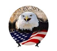PHAYAH Placa decorativa de porcelana con diseño de águila calva patriótica con patrón de bandera estadounidense, duradera, suave y perfecta decoración para el hogar, la oficina y la cafetería