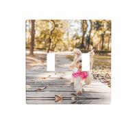 Phayah Placas de interruptor de luz de doble palanca con patrón de perro corriendo hacia ti, cubiertas decorativas para baño, dormitorio, cocina, 4.5 x 4.5 pulgadas