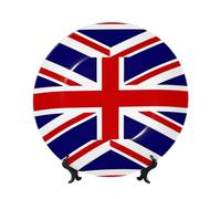 PHAYAH Plato decorativo de porcelana china con diseño de bandera del Reino Unido, platos de cerámica con soporte vertical para decoración del hogar y la oficina, 8 pulgadas