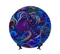 PHAYAH Plato decorativo de porcelana china con diseño de pulpo azul, platos de cerámica con soporte vertical para decoración del hogar y la oficina, 6 pulgadas