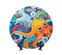 PHAYAH Plato decorativo de porcelana china con diseño de pulpo manga de 8 pulgadas, platos decorativos con soporte de exhibición, platos redondos para decoración del hogar y la oficina