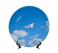 PHAYAH Plato decorativo de porcelana china con patrón de avión de papel, platos de cerámica con soporte vertical para decoración del hogar y la oficina, 10 pulgadas