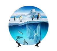 PHAYAH Plato decorativo de porcelana con diseño de pingüinos en el iceberg, duradero, suave y perfecto para decoración del hogar, oficina y cafetería