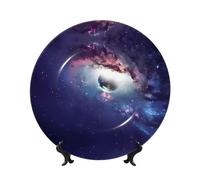 PHAYAH Plato decorativo de porcelana con soporte, diseño abstracto de universo, para oficina, cocina, mesa, decoración para colgar en la pared, 7 pulgadas