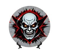 PHAYAH Plato decorativo de porcelana con soporte, diseño de fantasma malvado rojo y negro para oficina, cocina, mesa, decoración para colgar en la pared, 6 pulgadas