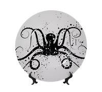 PHAYAH Plato decorativo de porcelana con soporte, diseño de pulpo para oficina, cocina, mesa, decoración para colgar en la pared, 25,4 cm
