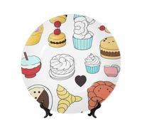 PHAYAH Plato decorativo de porcelana de hueso con patrón de magdalenas, platos decorativos de 8 pulgadas con soporte de exhibición, platos redondos para decoración del hogar y la oficina