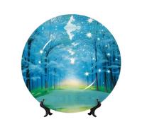 PHAYAH Plato decorativo de porcelana de hueso con soporte de maderas bajo patrón plateado para oficina, cocina, mesa, decoración para colgar en la pared, 15 cm