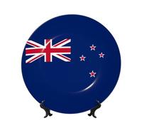 PHAYAH Plato decorativo de porcelana de hueso con soporte, patrón de bandera de Nueva Zelanda para oficina, cocina, mesa, decoración para colgar en la pared, 6 pulgadas