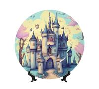 PHAYAH Platos decorativos de porcelana china con soporte, diseño de castillo de cuento de hadas, placa redonda para cocina, comedor, gabinete de vino, decoración del hogar, 10 pulgadas