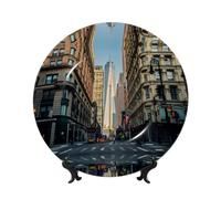 PHAYAH Platos decorativos de porcelana de hueso con soporte, diseño de calles de la ciudad de Nueva York, placa redonda para cocina, comedor, gabinete de vino, decoración del hogar, 10 pulgadas