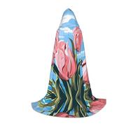 PHAYAH Poncho con capucha con patrón de tulipán rosa, unisex, para Navidad, cosplay, Halloween, fiesta de máscaras, negro, talla S