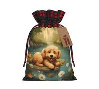 PHAYAH Puppy Lying On The Water'S Edge - Bolsa de regalo de arpillera con cordón de Navidad, bolsa de almacenamiento adecuada para Navidad, fiesta de cumpleaños